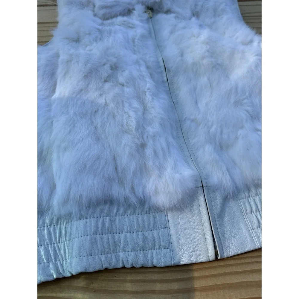Y2K Women's Beyonce House‎ of Dereon White Genuine Rabbit Fur Leather Vest Sz 3X